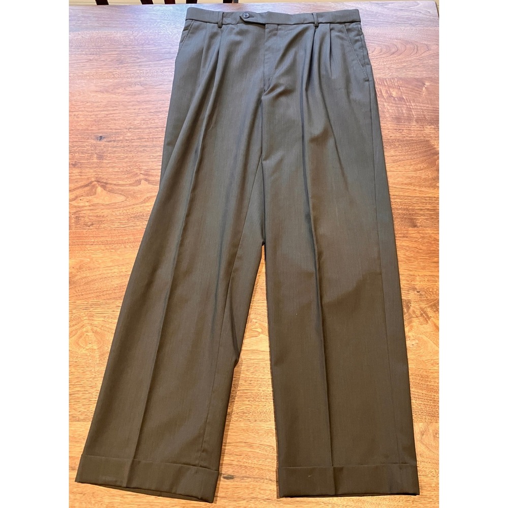 Ballin Classic Comfort-EZE Mens 34x30 Wool‎ Pleated Cuffed Dress Pants Green